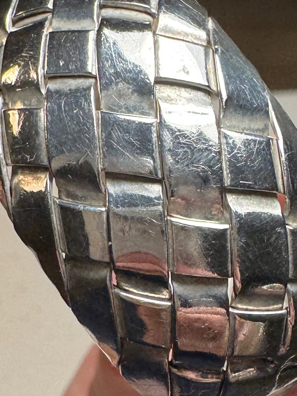 Vintage Taxco Mexico Basket Weave Woven 925 Sterling Silver Cuff Bracelet T B-2